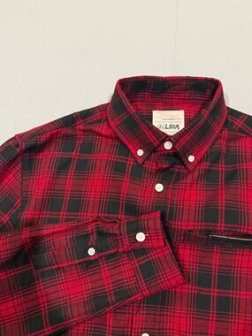 Lira CRTV SCTY Mens Medium Red Black Plaid Flannel Button Up Long Sleeve Shirt M